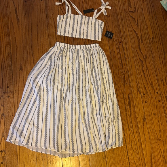 Lulus Cheerful Season Ivory Striped Two-piece Midi Dress With Pockets White NWT - Picture 2 of 10